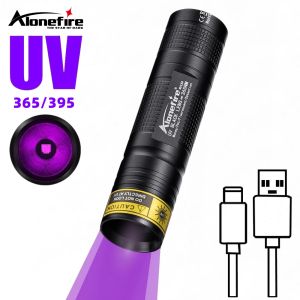 Alonefire 365nm SV110 UV LED USB ไฟฉายจิ๋วแบบชาร์จไฟได้หมึกจางแบล็กไลท์เครื่องอบเล็บทาเล็บแมวสุนัขสัตว์เลี้ยงคราบสกปรกคบเพลิง