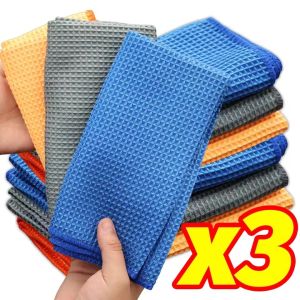 3Pcs Microfiber Car Cleaning Towels Waffle Car Wash Drying Cloth Hemming Microfiber Towel Care Wash Cloth Auto Detailing Towel Rag