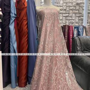 Bahan Kain Kebaya Brokat Tile Garden Daisy series3 tone Motif Bunga Harga 05m Warna Rose Latte Rosegold