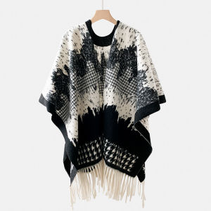 WEIAI | Womens Double-Sided Cloak Coat Luxury Blanket Shawl Outerwear Medium-Length Oversized Trendy Tassel Top For Autumn Winter