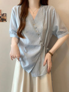AIYITI | Slim Fit Tencel V-Neck Short Sleeve Summer Shirt