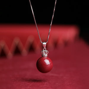 Jingzhan S925 Silver Inlay Cinnabar Purple Gold Sand Sterling Silver Clavicle Chain Womens Necklace Silver Necklace Original Design Simple Pendant