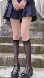 R.E. ถุงน่อง แบบบาง ถุงเท้ายาวถึงเข่า น่ารัก สีดำ สีขาว ถุงเท้ายาวโลลิต้า Women socks