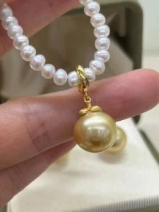Fashionable 925 Silver Pearl Pendant DIY Accessories Golden And Silver Necklace Pendants with 10-12mm round Beads  out