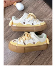 Womens Thick Bottom Bread Shoes Autumn Winter Pudding Dog Design Versatile School Shoes Middle School Students Cute Casual Sneakers
