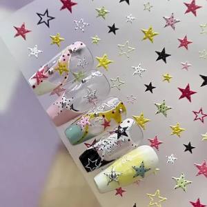 Sweet 3D Relief Pentagram Nail Stickers Multi-color Polka Dot Star Nail 3D Decoration Stickers Self-adhesive Manicure Decals DIY