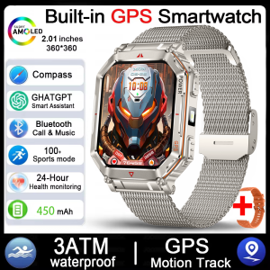 DAORKOW New Military Outdoor Sports GPS Smart Watch Build-in GPS Compass Pressure LED Flashlight Wireless Call Smartwatch Men