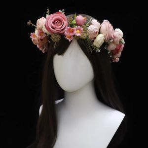 หมวกแต่งผมรูปดอกไม้สไตล์ป่าสำหรับเจ้าสาว เครื่องประดับผมสไตล์นางฟ้าสำหรับวันหยุด ชุดแต่งงาน เครื่องประดับตกแต่งผมสำหรับถ่ายภาพ