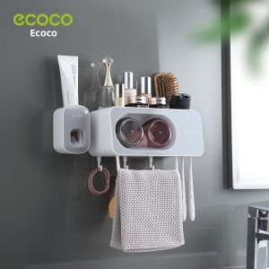 ecoco | No-drill Wall-mounted Toothbrush Holder Mouthwash Cup Tooth Tool Storage Set