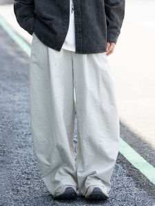 กางเกงขายาวทรงตรงสีขาวน้ำตาลสำหรับผู้ชาย สไตล์วินเทจ กางเกงขายาวทรงหลวม ทรงลำลอง ฤดูร้อน 2025 ผลิตในจีน