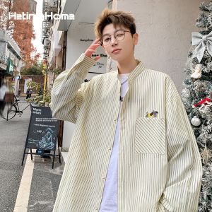 HetingHOME | Hetinghome Summer Trendy Couple Long Sleeve Striped Loose Mens American Style Shirt Artistic Style Polyester Blend Casual Wear