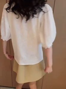 เสื้อผ้าผู้หญิงสีขาวเสื้อฤดูร้อนใหม่เสื้อฟองแขนสั้นชีฟองเสื้อยืดบางเก๋ลูกไม้เสื้อยืดผู้หญิง