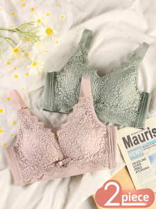 Fei Ziting Womens Underwear Wireless Gathered Small Bust Thin Cotton Cup Natural Latex Lining V-Shape Bra Securing Rear Detachable Shoulder Strap