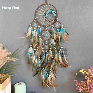 Elegant Turquoise Tree of Life Dreamcatcher Colored Feathers