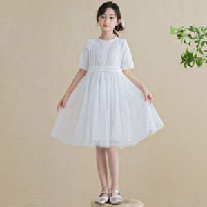 Princess Style Cotton Long Sleeve White Puffy Skirt Dress for Girls Spring Autumn Season New Arrival Childrens Clothing