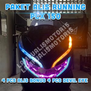 Terlaris!! 1SET LAMPU ALIS RUNNING SEIN PCX 150 FREE DEVIL DEMON EYES TINGGAL PASANG