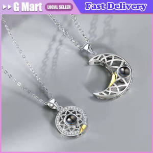 2PCS Magnetic Couple Matching Necklace 100 Languages I Love You Projection Sun Moon Heart Shape Magnet Paired Pendant Lover Gift
