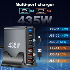 435/470W 6-Port GaN Desktop Charger Station - 4C2A USB-C PD Fast Charge for Phones Tablets & Laptops with LED indicator