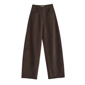 Retro Caramel-colored Corduroy High-waist Wide-leg Warm Pants