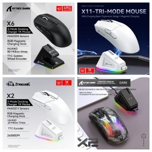 ATTACK SHARK | Attack shark X11/X6/X2/X2Pro Gaming Mouse Magnetic RGB PAW3395 Bluetooth Tri-mode Connection Gamer Wireless MouseDPI Adjustable