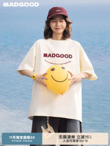 Madgood Summer Short Sleeve T-Shirt Couple Style High Density Felt Patch Embroidery Streetwear Loose Fit Cotton Geometric Pattern