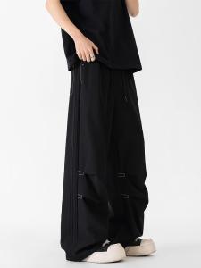 Black Summer Quick Dry Thin Folded Design Paratrooper Pants Loose Versatile Casual Trousers for Men Retro Style Straight Leg Jeans