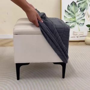 1pc Jacquard Square Footstool Cover Stretch Solid Color Ottoman Cover Anti-dirty Storage Stool Covers for Living Room Bedroom