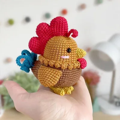 Hand Knitted DIY Material Kit Yarn Crochet Chicken Doll Rooster Pendant Keychain Creative Gift for Boyfriend Festive Supplies