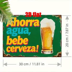CIFbuy | Vintage Spanish Beer Sign Metal Wall Decor Green Water-Saving Bar Sign with Beer Mug 19.81x29.97 CM for Pub Man Cave