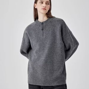 เสื้อสเวตเตอร์คอฮันนาลีถักผ้าขนสัตว์ทรงสลิมฟิตสำหรับผู้ชาย แขนยาว ปิดด้วยกระดุมครึ่งตัว สไตล์อเมริกัน เสื้อคลุมกันหนาว