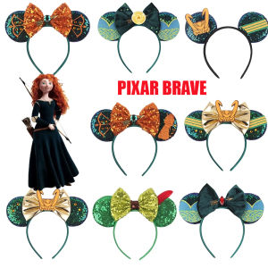 Pixar Brave Ears Headbands for Women Disney Princess Merida Hair Accessories Girl Green Sequins Bow and Arrow Hairband Kids Gift