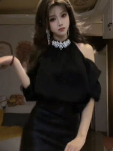 เสื้อเชิ้ตคอวีแขนยาวประดับเพชรสีดำ ทรงหลวม ฤดูใบไม้ผลิและฤดูร้อน สำหรับผู้หญิง สไตล์เกาหลี ไฮเอนด์ เสื้อคลุมไหล่