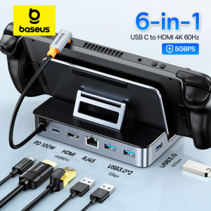 Baseus USB C Docking Station for Steam Deck and Nintendo Switch: Type C to HDMI 4K 60Hz, RJ45 Gigabit Ethernet, PD 100W USB 3.0 Hub