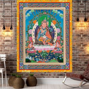VIKAMA Phật Giáo Tây Tạng Thangka Viền Màu Cam Mandala Lotus Monk Thiền Tấm Thảm Treo Tường - Trang Trí Nghệ Thuật Tôn Giáo Cho Phòng Ngủ Phòng Khách