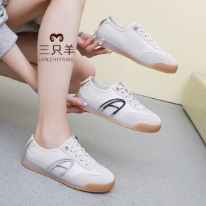 Comfortable Leather Slip-On Womens Shoes Versatile Spring Autumn Style Casual Flat Bottom round Toe Durable Rubber Sole