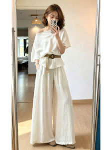 ZHENMANZI | Retro Style White Off-shoulder Top Set