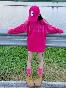 Girls Long Sleeve Casual T-Shirt Mid-Length Spring Autumn Wear Gradient Loose round Neck Base Shirt Trendy Top for Kids