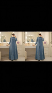 Eliza Long Dress Jeans Premium Elegan Lengan Panjang – Model Kancing Depan Modest Fashion Kekinian