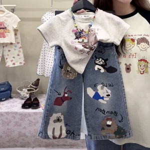 New Spring Korean Fashion T-shirt and Jeans Set Two Pieces