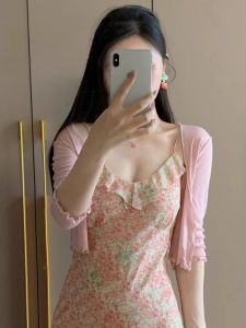 Ice ผ้าไหม ครีมกันแดดถัก คาร์ดิเกน ผู้หญิง ผ้าพันไหล่บาง ฤดูร้อน สายคล้อง เดรส ผ้าคลุมนอกเสื้อเชิ้ตสั้นปรับอากาศ