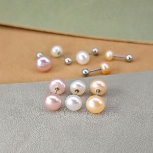 ต่างหูไข่มุกน้ำจืดแบบไม่ต้องถอดในช่วงนอน เครื่องประดับแฟชั่นสำหรับผู้หญิง ต่างหูแบบหมุน โลหะผสมไททาเนียม