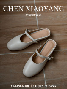 Handmade Leather Slippers Minimalist round Toe Strap Single Shoes Women Summer Outdoor Comfortable Half Slippers Slip-On