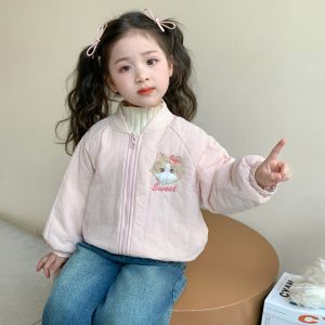Girls Fleece Lined Jacket Autumn Winter Lightweight Cotton Inserted Outerwear Childrens Winter Clothes Thin Cotton Coat for Girls