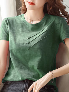 Fashionable Short Sleeve Cotton T-Shirt Womens Summer New Style Elegant Pure Cotton Trendy European Fashion Small Shirt Stylish Top