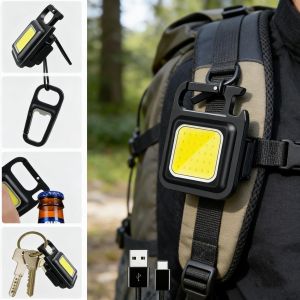 Super Bright Mini COB Keychain Portable Light Flashlight Charging Lamp Camping Lights with Magnet 3 Lighting Modes Forwork Light