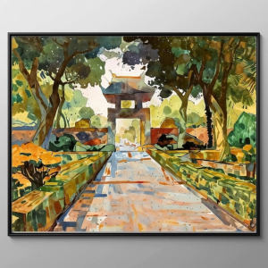 Tranh Nghệ thuật "Khuê Văn Các Ở Văn Miếu 1" VIETSMART ART - Lụa 60 x 70cm