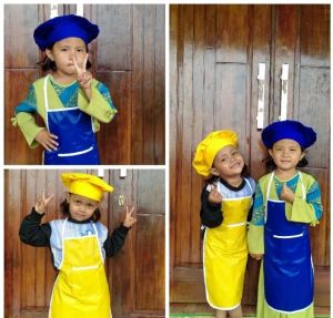 Celemek plus topi koki anak free nama Apron anak plus topi chef