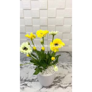 Tanaman Hias Bunga Daisy Plastik Artificial Vas Melamine Hiasan Pajangan Dekorasi Meja Rumah Aesthetic