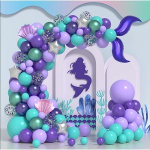 141PCS Mermaid Themed Balloon Garland Arch Set for Birthday Parties Valentines Day Anniversary Celebrations PROM Decorations