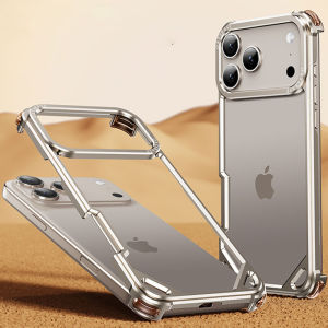 Cool Metal Bumper Case for iPhone 17 Pro Max Case CNC Aluminum Alloy Frame Hollow Back Design Minimalist Slim Raised Edge Protection Shockproof Phone Case for iPhone 17 Pro CaseiPhone Air Case16 Pro max 16 15 Pro Max 15 Pro